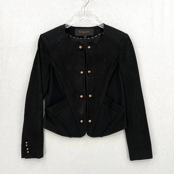 RACHEL Rachel Roy Jackets & Blazers - RACHEL ROY Signature Leather Jacket Womens 2 Black Lizard Embossed and Ponte